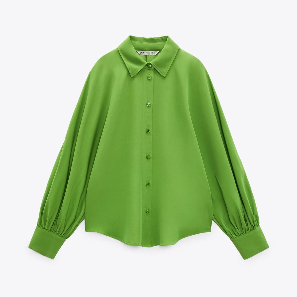 BNWT ZARA WOMAN VOLUMINOUS SLEEVE BLOUSE APPLE GREEN -2143/062 XS